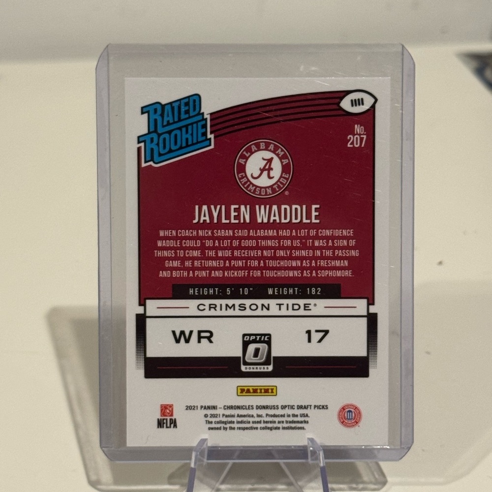 2021 Panini Chronicles Jaylen Waddle Donruss Optic Draft Pick Rated Rookie - Picture 2 of 2